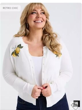 🆕️🍋 2X TORRID RETRO CHIC EMBROIDERED LEMON CARDIGAN 🍋